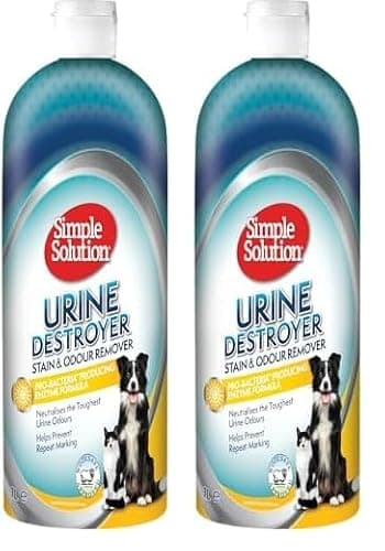 Simple Solution Detergente enzimatico Urine Destroyer, rimuove le macchie e gli odori degli animali domestici con potere pulente dei pro-batteri - 1 litro (Confezione da 2)