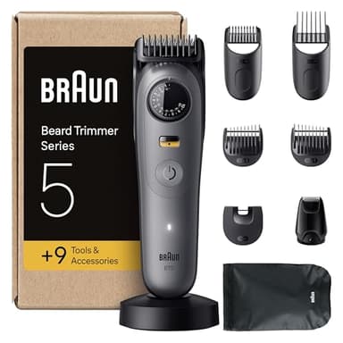 Braun Regolabarba Uomo Series 5, +9 Strumenti Di Styling, Rasoio Elettrico Barba, Lama Ultra Affilata, 120 Min di Autonomia, Impermeabile, Selettore di Precisione Con 40 Lunghezze, BT5565, Grigio
