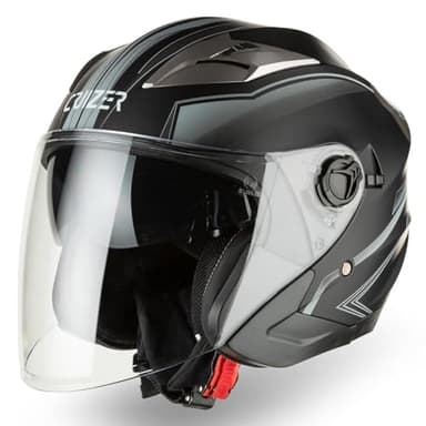 Cruizer Casco Jet Moto Scooter Omologato Doppia Visiera Nero Opaco Grafica Grigio Argento (XL)