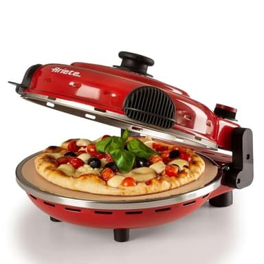 Ariete Forno Pizza 919, Pizza 4' Minuti, Forno per Pizza con 5 Livelli di Cottura, Piastra Refrattaria Antiaderente per Riscaldare, Pale in Legno Incluse, Temperatura Max 400°C, 1200W, Rosso