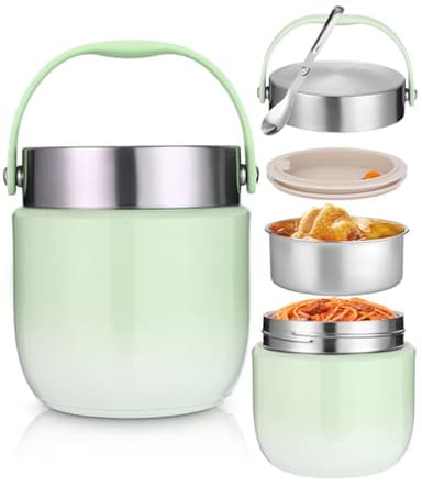 Contenitore termico per alimenti, 1200 ml, ciotola termica con coperchio, contenitore in acciaio inox con cucchiaio pieghevole, contenitore termico per bambini, adulti, per conservare zuppe, porridge,