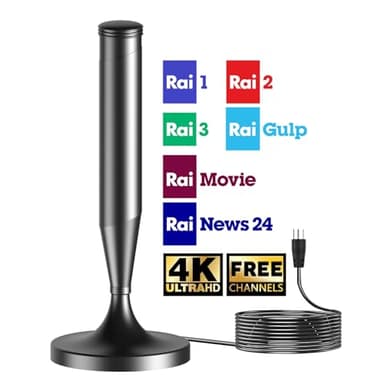 Antenna TV Interna con Base Magnetica – Ricezione 360°, Cavo Coassiale da 5M, Supporta Segnale Digitale Terrestre 4K/1080p, Compatibile con TV Smart, DVB-T/T2, Facile Installazione