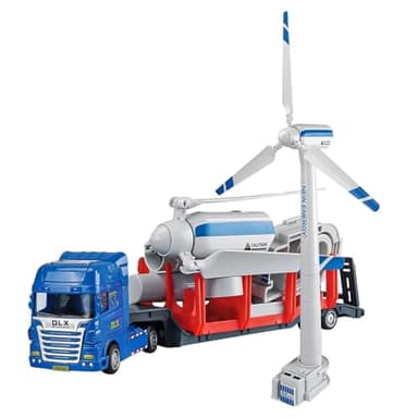 Camion e rimorchio giocattolo per bambini, rimorchio a pianale sterzante 2 in 1 e modello di turbina eolica con pale del ventilatore girevoli, kit generatore di turbina eolica assemblabile, gioca