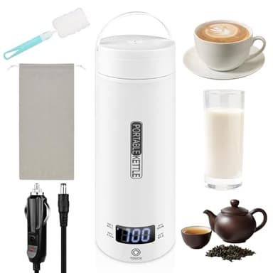 Gaethra Mini Bollitore Elettrico da Viaggio 500 mL, Bollitore Portatile 12V con Regolazione della Temperatura, Acciaio Inox 316, per Preparare Tè, Caffè e Latte per Neonati