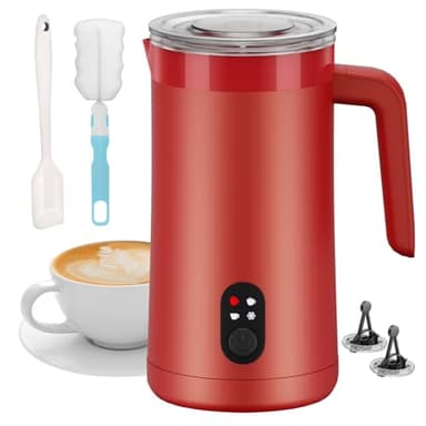 Ovetedot Montalatte Elettrico, 4-in-1 Montalatte Elettrico Cappuccino, 400ml Grande Capacità, Scaldalatte per Latte Caldo e Freddo, Schiumatore per Cappuccino, Latte, Macchiato(Rosso)
