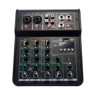 Hoite Mixer audio per DJ a 4 canali, per computer, lettore di microfoni, mixer audio per scene in studio dal vivo