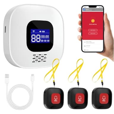 WiFi Pulsante Emergenza Anziani, Smart SOS Allarme Pulsante di emergenza, 1 Ricevitore + 3 Pulsante per Anziani Pazienti Disabili (Supporto solo 2.4GHz Wi-Fi)