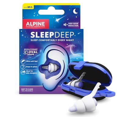 Alpine SleepDeep – Tappi orecchie per dormire in gel morbido – 27 dB riduzione del rumore – Forma ovale 3D, massimo comfort – 1 paio (Taglia M/L)