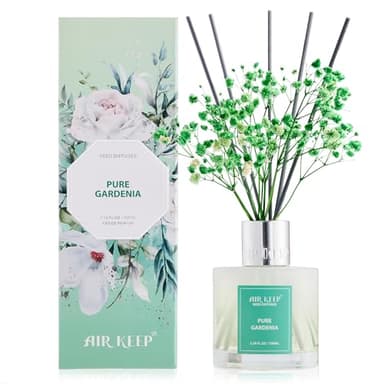 Airkeep Profumatore per Ambienti PURE GARDENIA, Profumatore per Ambienti con 8 Bastoncini di Fragranza, Diffusore di Fragranze per Bagno, Appartamento, Decorazione Della Casa, 100ml