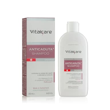 Vitalcare | Swiss - Shampoo Anticaduta Donna, Shampoo Rivitalizzante e Fortificante, Contrasta la Caduta dei Capelli, con Vitamine E, B3 e Complesso di Molecole Follicusan, 250 ml
