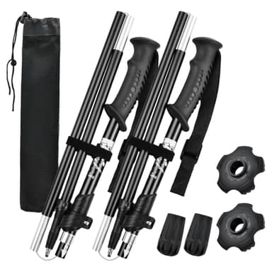 2 Pezzi Bastoni Trekking, Bastoncini da Trekking Telescopico Regolabile 110-130cm, Bastone Nordic Walking Pieghevoli, Racchette Trekking in Alluminio 6013 per Escursioni Campeggio Uomo Donna (Nero)
