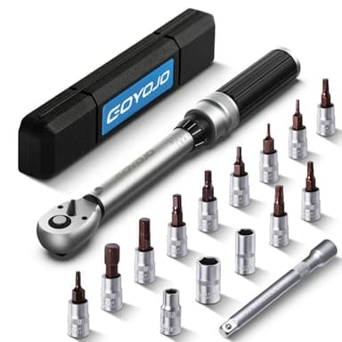 GOYOJO 1/4" Chiave Dinamometrica di Torsione 2-24 Nm, Precisione ± 3%,16 Pezzi Kit di manutenzione per Bici Strada Montagna con 10cm Barra di Estensione, Hex e Torx Bit, Prese a