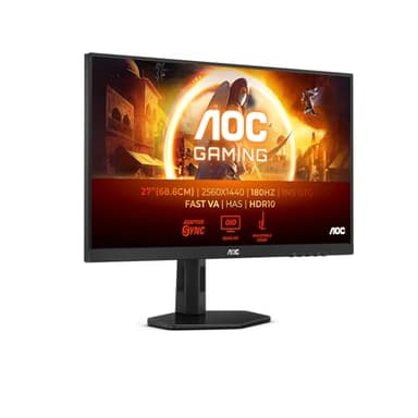 AOC Gaming Q27G4XND Monitor QHD da 27 pollici, 180 Hz, 1 ms GTG, Fast VA, FreeSync Prem, supporto regolabile in altezza, HDR10 2560x1420, HDMI 2.0, DisplyPort 1.4, 27 pollice QHD, Supporto fisso