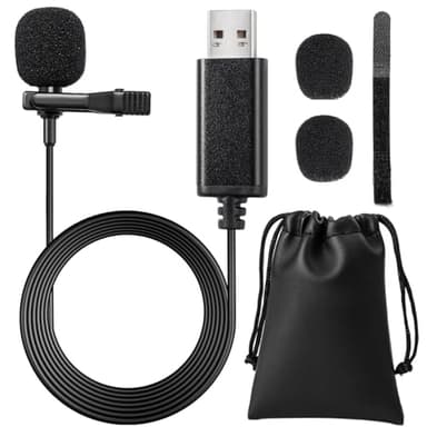 Microfono USB, Gyvazla Omnidirezionale Condensatore Lavalier Clip On Mic per Computer, Laptop, Podcast, Interviste, Canto di rete, Skype, MSN, Audio Video Recording [Plug and Play]
