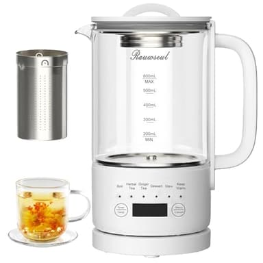 Bollitore multifunzione da 0,6 l, con modalità di cottura 6 in 1 (tè/dolci/stufatura), timer da 24 ore e controllo della temperatura da 40 a 75 °C, acciaio inox senza BPA, 500 W, modalità di risparmio