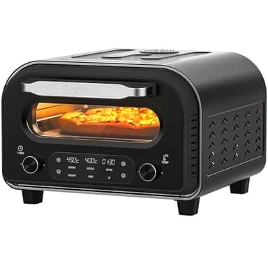 ZACHVO Forno per pizza elettrico - fino a 450℃, 5 tipi di pizza preimpostati, touchscreen e manopole rotanti, timer da 1 a 60 minuti, corpo in acciaio inossidabile, per pizza da 32 cm