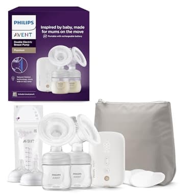 Philips Avent Double Electric Breast Pump, tiralatte di qualità ospedaliera con motore ricaricabile, movimento ispirato alla naturale suzione del bambino, borsa da viaggio, modello SCF398/31