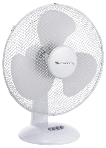 Melchioni Family | Ventilatore da Tavolo con 3 Velocità, Ventola a 3 Pale Diametro 40 cm, Funzione di Oscillazione, Colore Bianco