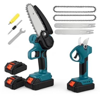 Forbici da Potatura a Batteria e Mini Motosega Elettrica con 2 Batterie da 36V Incluse, Kit per Potatura e Giardinaggio - DE ROSA SHOP