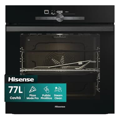 Hisense BI350BGPZ, Forno da incasso, Funzione pizza 3:30 min a 350°, teglia antiaderente e paletta inclusi, Display digital, 77 l, 23 funzioni, guide telescopiche, pirolisi, nero, Forno Pizza