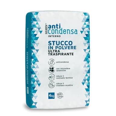 RASABEN - Stucco in Polvere Anticondensa con Microsfere Ceramiche, per Ambienti poco Ventilati, Riduce il Riverbero e il Contrasto Termico, Ultra Traspirante, Uso Interno, Made in Italy, Sacco da 4kg