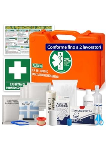 ONFARMA FARMA3 Cassetta pronto soccorso COMPLETA DI CARTELLO PRIMO SOCCORSO conforme DM 388 allegato 2 per aziende fino a 2 lavoratori e mezzi aziendali