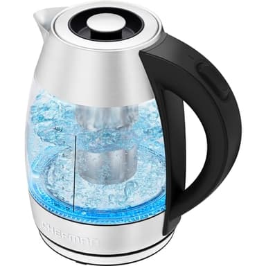 Chefman Bollitore elettrico in vetro, 1,8L, indicatore luminoso a LED, con infusore da tè, spegnimento automatico e protezione da funzionamento a secco, senza bisfenolo A, 2200 W