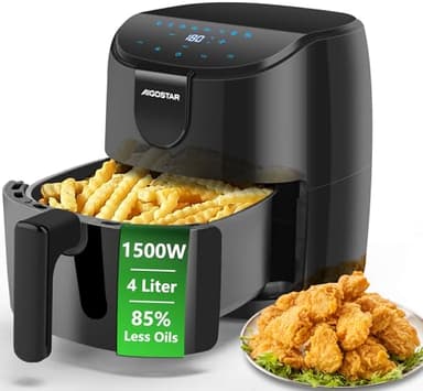 Aigostar Hayden X - Friggitrice ad Aria, 9-in-1 Menu, Friggitrice Senza Olio da 1500W, 4L, Touch Screen LED, Slot Raccogli Cavo, Senza BPA, Cestino Antiaderente Rimovibile, Nero