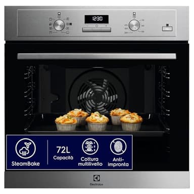Electrolux COD3S40X Serie 600 Forno a Vapore SteamBake da Incasso, 72 L Capacità, Multifunzione con Cottura a Vapore, Pulizia AquaClean, Inox Antimpronta, 589x594x568 mm