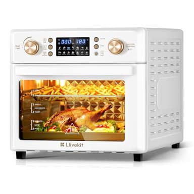 LLIVEKIT Friggitrice ad Aria da 26L, 14 in 1 Mini Forno ad Aria, 1700W Air Fryer, Circolazione d'Aria Calda a 360°, Timer e Temperatura Regolabili, con 7 Accessori, Bianco Crema