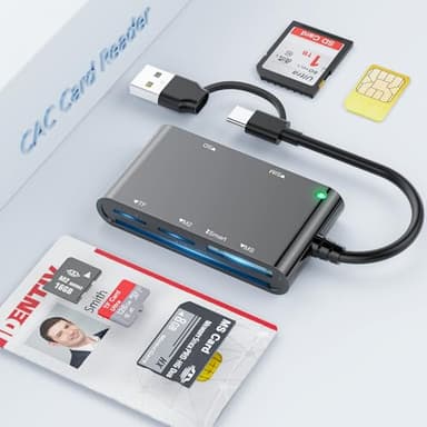 Lettore Smart Card Firma Digitale,7 in 2 USB-A + USB-C Lettore Smart Card Tessera Sanitaria Lettore Smart Card CNS, Lettore di Smart CRS/CNS/SIM/MicroSD/SD/MMC/M2 Lettore Cie per PC Windows Smartphone