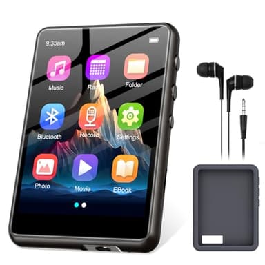 Lettore MP3 128GB Bluetooth 5.3, ZAQE 2,4” Full Touchscreen Lettore MP3 sportivo portatile, Altoparlanti integrati ad alta definizione, Radio FM, Registrazione, Line-In, Suono HiFi, fino a 512GB, Nero