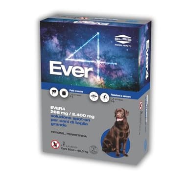 Ever 4 Pipette Antiparassitario Cani L (20-40 KG) - Spot-On per Pulci, Zecche, Flebotomi, Zanzare - Protezione Completa - Fialetta Antipulci Cane