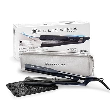 Bellissima Imetec Steam Elixir Deluxe, Piastra a Vapore Professionale, Capelli Lisci in una Sola Passata, Tecnologia Avanzata, Ceramica & Olio Argan, 4 Temperature, Tappetino Termoresistente