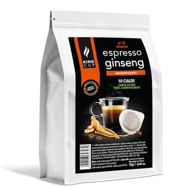 King Cup, Caffè Aromatizzato al Ginseng, Cialde ESE 44 mm, Compatibili con Macchine ESE, Con Aroma Naturale di Ginseng, Confezione da 10 Cialde