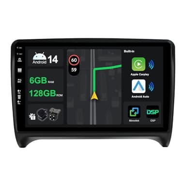 9" [6G+128G] Android 14 Autoradio per Audi TT MK2 8J 2006-2012-Integrato Wireless CarPlay | Android Auto | DSP | GPS Sat Nav | Bluetooth 5.0 | Wifi | 4G | Mirror Link | 360° Panoramica+CAM&MIC