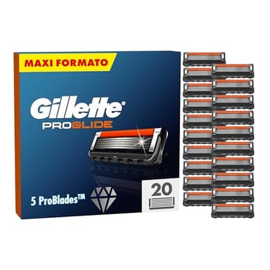 Gillette Fusion 5 ProGlide, 20 Lamette Fusion 5 ProGlide Di Ricambio per Rasoio Barba Uomo Con Nuova Lubrificazione EverGlide Per Una Profondità E Comfort Incredibili, Lama Barba Uomo