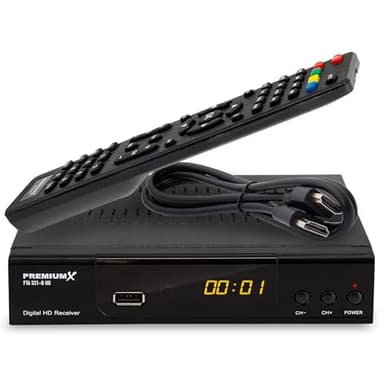 PremiumX - Ricevitore satellitare HD 521 FTA Digital SAT TV DVB-S2 FullHD HDMI SCART 2X USB, lettore multimediale, 12V, alimentatore esterno