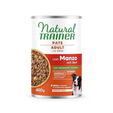 Natural Trainer Medium-Maxi Cibo Umido per Cani Adulti - Paté con Manzo 12 x 400g
