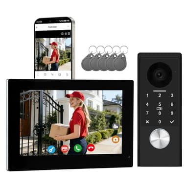 Videocitofono a 2 fili, campanello con telecamera, telecamera Full HD, citofono con password, touchscreen a colori da 7" e audio bidirezionale, app per smartphone, rilevamento del movimento