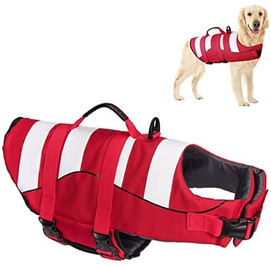 Giubbotto di Salvataggio per Cani Regolabili,Giubbotto di aiuto al Galleggiamento Cani con Manico,Buona Galleggiabilità in Mare,Piscina,Lago (S,Rosso)