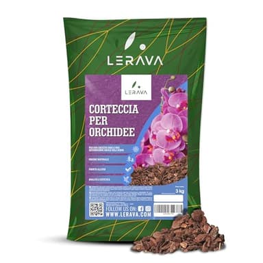 LERAVA® Bark per Orchidee 3L – Corteccia di Pino Marittimo, Terriccio per Orchidee con Alta Aerazione e Drenaggio Naturale – Substrato 100% Naturale, Favorisce la Crescita Sana, Pronto all'Uso