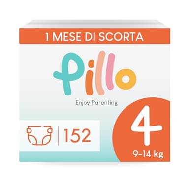 Pillo Pannolini Taglia 4 - Scorta da 152, 4 Confezioni da 38 - Maxi (9-14 kg) - Prima Infanzia