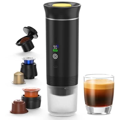 Macchina da caffè 3 in 1, macchina per caffè espresso portatile con display, compatibile con capsule Nespresso e polvere di caffè, freddo e caldo, ricaricabile, per viaggi e auto