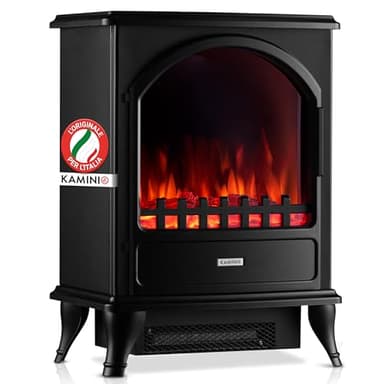 KAMINIO Camino elettrico Leni - Stufa elettrica con riscaldamento, effetto fiamma 3D (Nero)