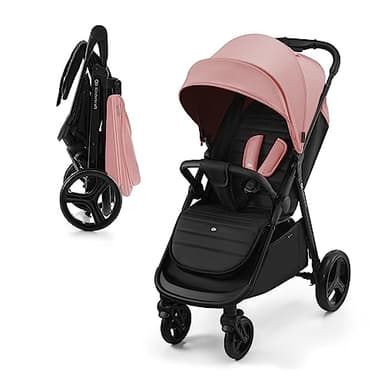 Kinderkraft RINE Passeggino leggero fino 22 kg, Chiusura con una mano, Capotta impermeabile con filtro UPF50+, Barra di sicurezza girevole, Portabicchiere, Rosa