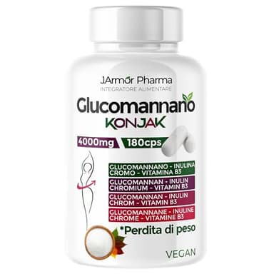 Glucomannano Forte Purificato 4000mg 180 Cps, Fino a 1000 Kcal In Meno Al Giorno, Perdita di Peso, Controllo Della Fame, Saziante e Drenante, Glucomannan Konjak