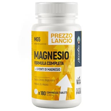 Magnesio Completo, 600 mg Formula Completa con Magnesio Bisglicinato, Pidolato, Malato, Citrato e Ossido - 5 Composti di Alta qualità. 180 Compresse