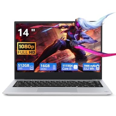 Ekonavi Metallo PC Portatile, Notebook Core i3-1115G4 processore 16 GB RAM 512 GB SSD, Laptop con 14 pollici display 1920x1080, Win11 Pro, 2*Type-C, 2*USB3.2, batteria da 7000 mAh, HDMI, Wi-Fi 6