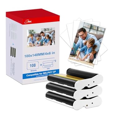 RGiNK KP108IN Compatibile con Cao 3115B001AA: 3 cartucce 108 foto aer 100 x 148 mm Adatto per Selhy CP1300, CP1500, CP1200, CP1000, CP910, CP820 Foto aer e cartuccia 108